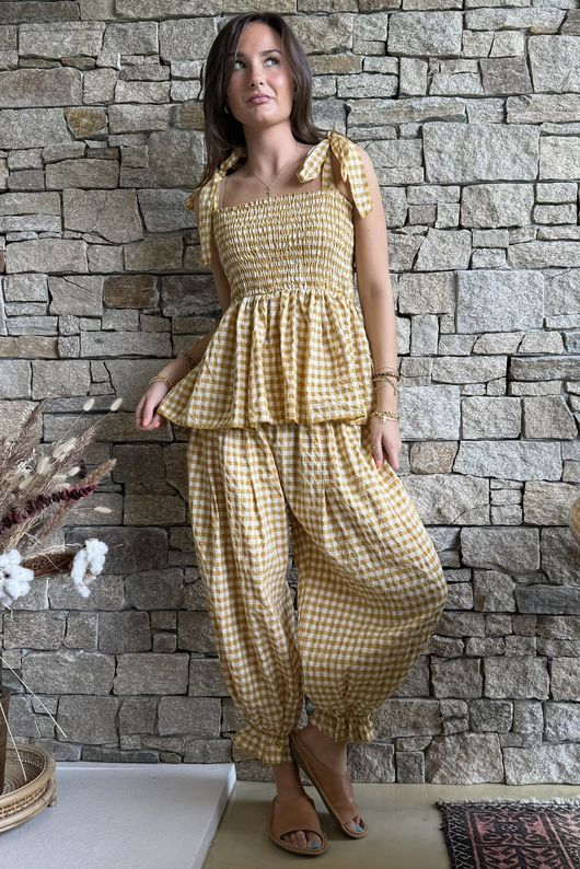 Nonni Gingham Bandeau Cami Mustard